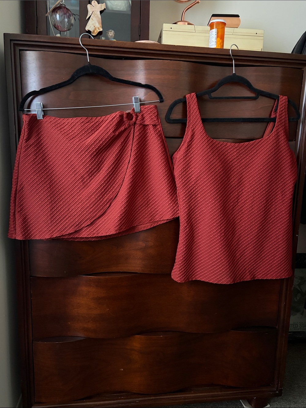 Lands' End Rust Textured Tankini & swim skirt